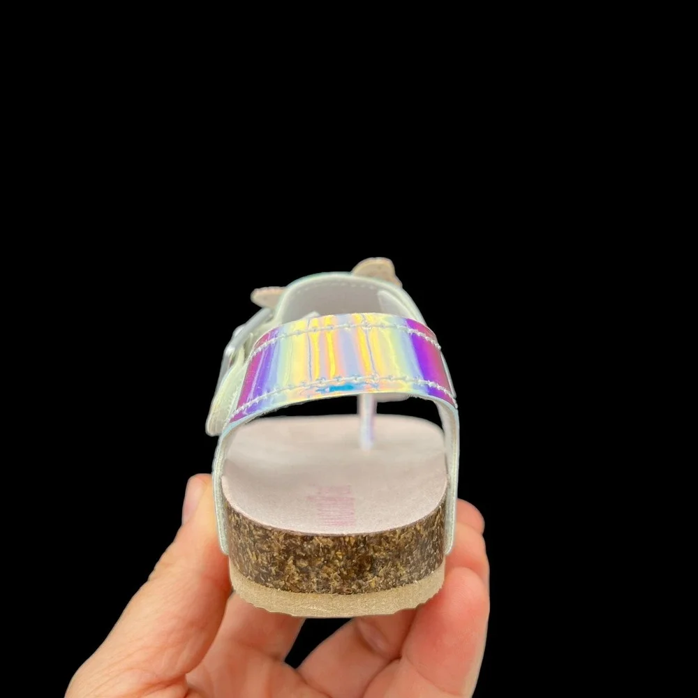Maggie & Zoe Toddler Girls Butterfly Thong Sandals Size 6 Silver-Tan Lightweight